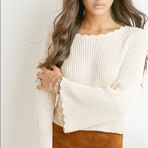 F21 Scalloped Bell Sleeve sweater - KHAKI